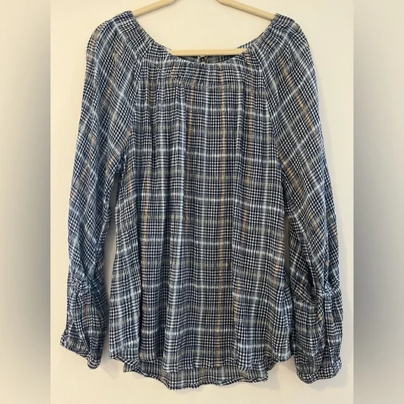 Pilcro blue and gold Checkered Shirt from Anthropologie - Picture 4 of 13